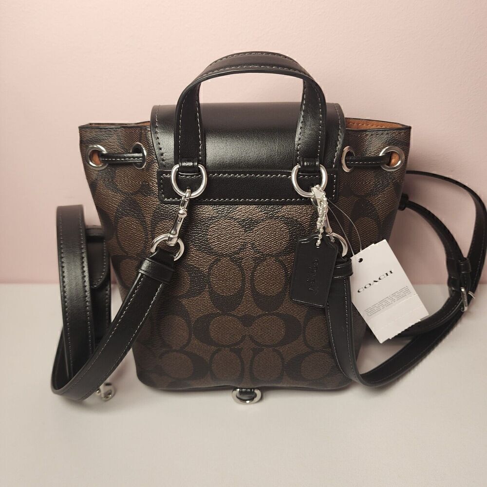NWT Coach CL458 Amelia Backpack Signature Canvas & Leather Brown - Picture 3 of 6